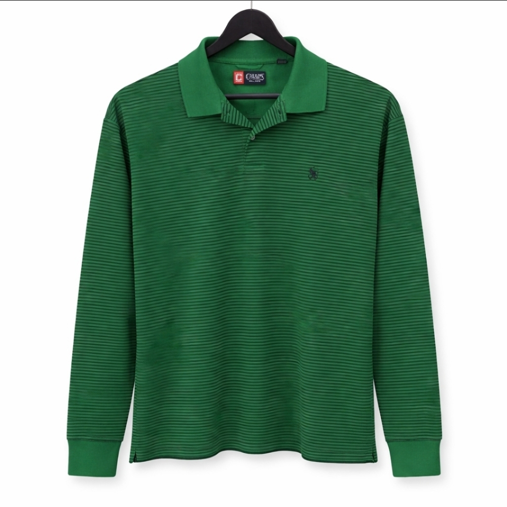 Chaps Ralph Lauren Style Green Striped Long Sleeve Men’s Preppy Polo Sz Lg